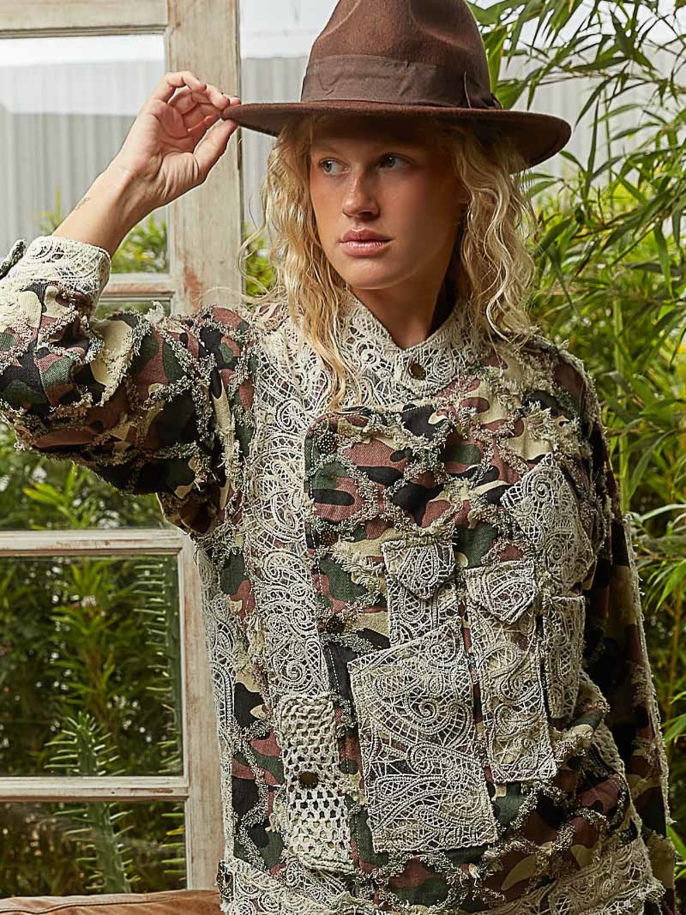 POL Camouflage Utility Jacket with Cream Lace Overlay
